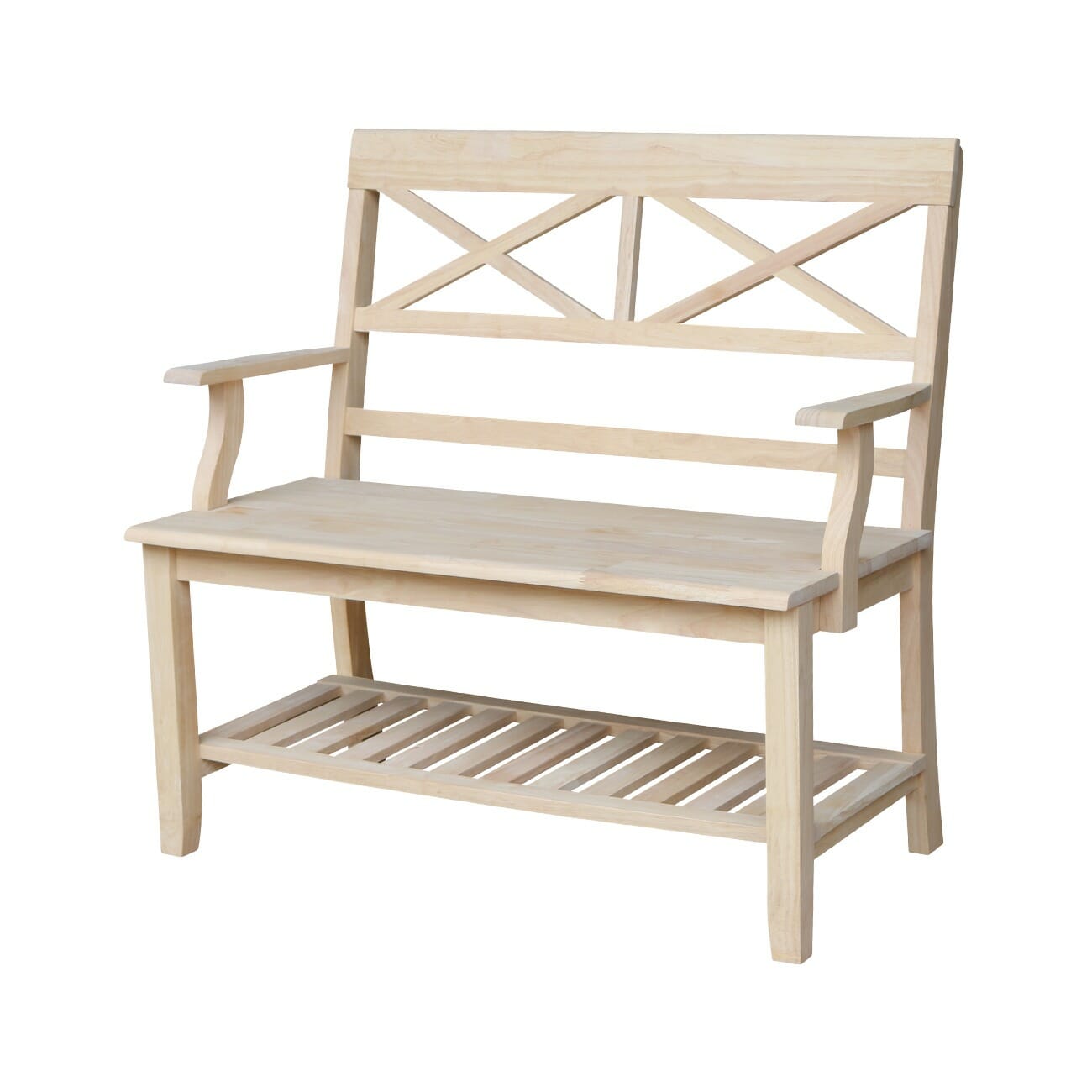 Be 1 Double X Back Bench With Arms Unfinished Furniture Of Wilmington Be 1