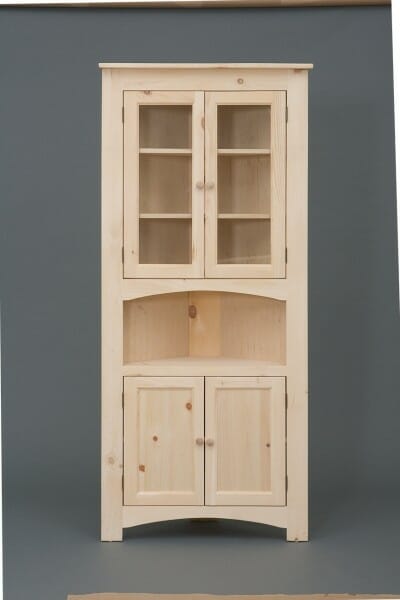 Sr21 Pine Four Door Corner Cabinet, Unfinished Wood Bookcase With Glass Doors And Drawers
